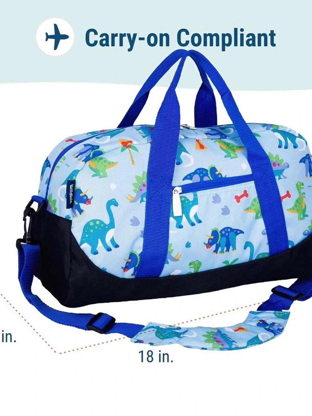 Wildkin Kids Overnighter Duffel Bag Blue Dinosaur Land